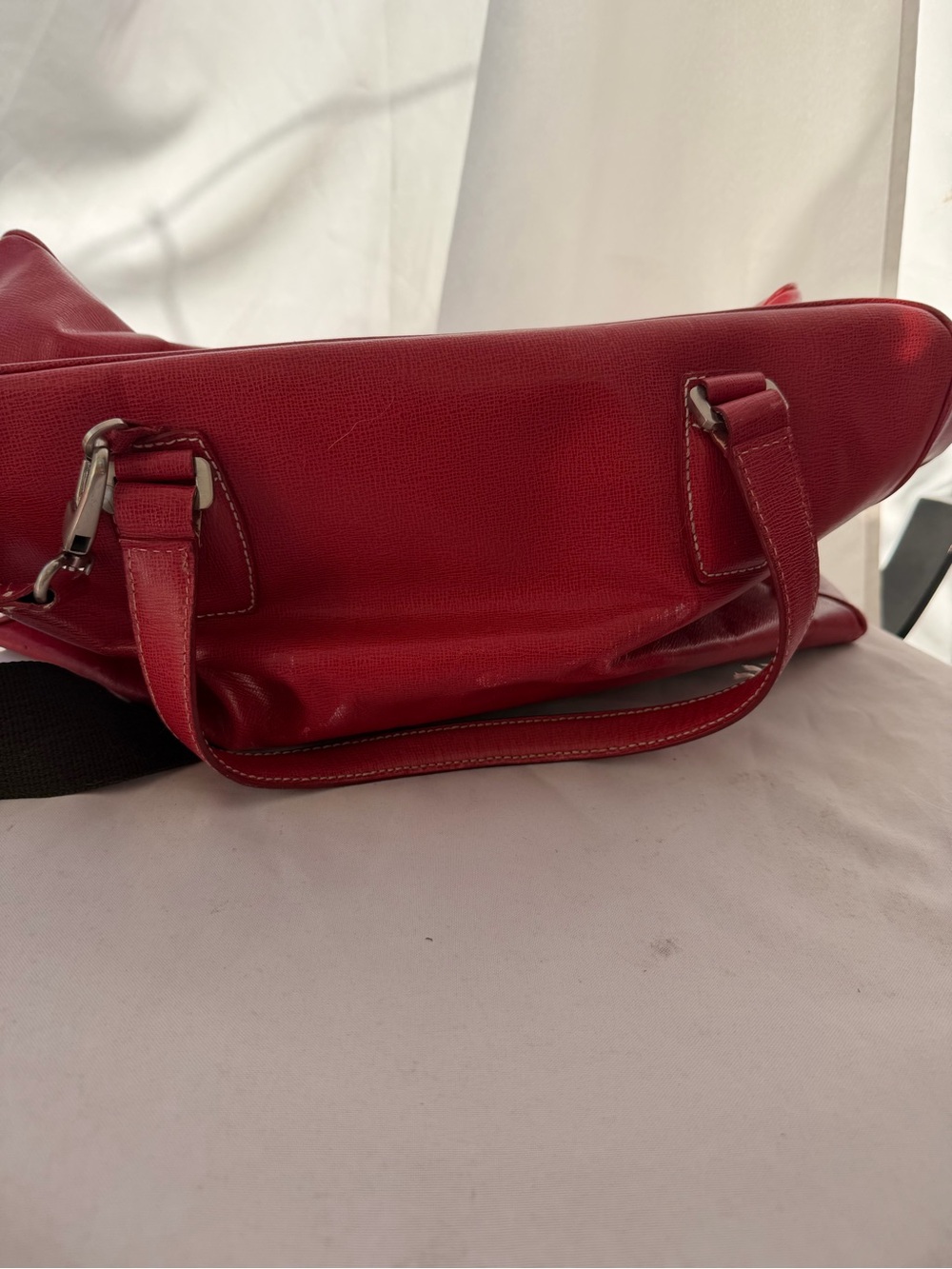 Vintage Ann Taylor Red Leather Duffle Bag Weekender CarryOn Travel Luggage AS IS - Picture 4 of 16